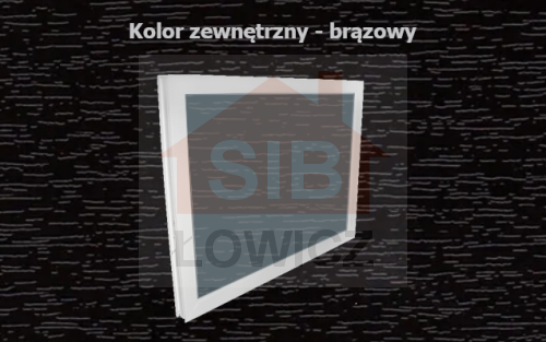 Typ: Okno inwentarskie PCV - NIEOTWIERANE | 
Kolor: brązowy/biały | 
Szyba zespolona o grubości 14mm | 
Wymiary: 
szerokość: 90cm, 
wysokość: 40cm
