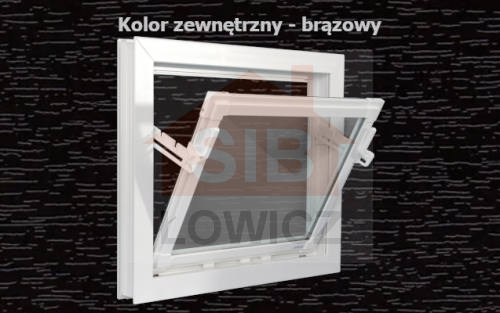 Typ: Okno inwentarskie PCV - UCHYLNE | 
Kolor: brązowy/biały | 
Szyba zespolona o grubości 14mm | 
Wymiary: 
szerokość: 100cm, 
wysokość: 60cm
