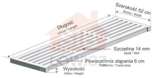 Ruszta betonowe dla świń odsadzonych do 40 kg, szczelina 14 mm / Betonroste fur entwohnte Schweine mit einem Gewicht bis 40 kg, Spalt 14 mm / Concrete slats for weaner pigs up 40 kg BW, slot 14 mm